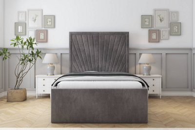 Sloomy Somerset Slate Naples Bed Frame With Mattress With 50" Upholstered Headboard 4'6 Double from B&Q