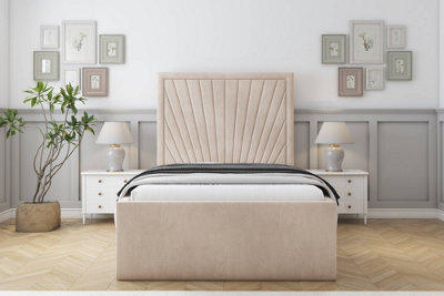 Sloomy Somerset Sand Naples Bed Frame With Mattress With 50" Upholstered Headboard 4'6 Double from B&Q