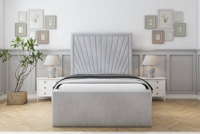 Sloomy Somerset Silver Naples Bed Frame With Mattress With 50" Upholstered Headboard 4'6 Double from B&Q
