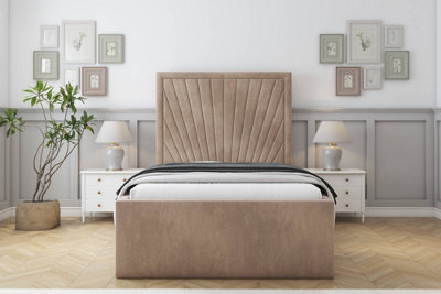 Sloomy Somerset Mink Naples Bed Frame With Mattress With 50" Upholstered Headboard 4'6 Double from B&Q
