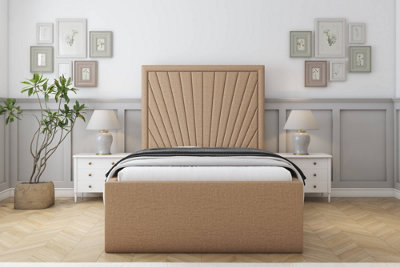 Sloomy Somerset Latte Dumfries Bed Frame With Mattress With 50" Upholstered Headboard 4'6 Double from B&Q