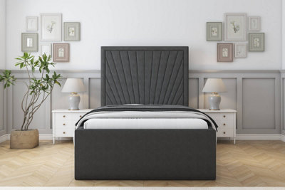 Sloomy Somerset Graphite Dumfries Bed Frame With Mattress With 50" Upholstered Headboard 4'6 Double from B&Q