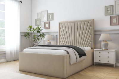 Sloomy Somerset Almond Coniston Bed Frame With Mattress With 50" Upholstered Headboard 4'6 Double from B&Q