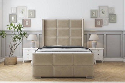 Sloomy Beaumont Almond Coniston Bed Frame With Mattress With 50"  Upholstered Wingback Headboard 4'6 Double from B&Q