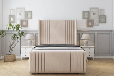 Sloomy Camden Sand Naples Bed Frame With Mattress With 50"  Upholstered Wingback Headboard 2'6 Small Single from B&Q