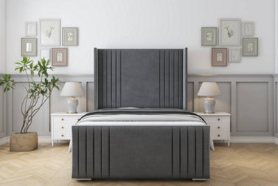 Sloomy Camden Armour Coniston Bed Frame With Mattress With 50"  Upholstered Wingback Headboard 6' Super King from B&Q