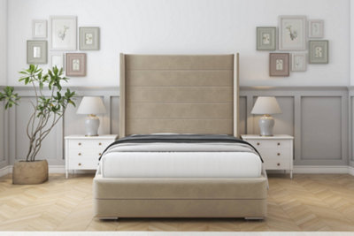 B&Q -  Sterling Almond Coniston Bed Frame With Mattress With 50"  Upholstered Wingback Headboard 2'6 Small Single