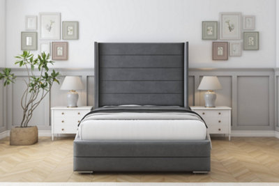 Sloomy Sterling Armour Coniston Bed Frame With Mattress With 50"  Upholstered Wingback Headboard 2'6 Small Single from B&Q