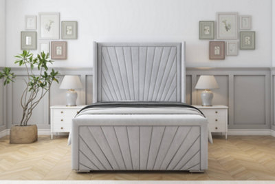 Sloomy Rutherford Silver Naples Bed Frame With Mattress With 50"  Upholstered Wingback Headboard 4'6 Double from B&Q