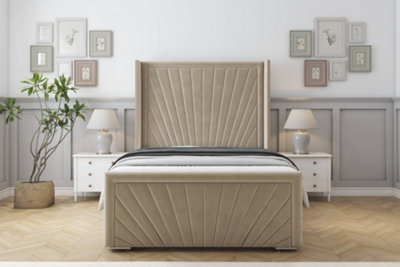 Sloomy Rutherford Almond Coniston Bed Frame With Mattress With 50"  Upholstered Wingback Headboard 2'6 Small Single from B&Q