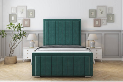 Sloomy Richmond Emerald Plush Bed Frame With Mattress With 50" Upholstered Headboard 5' King from B&Q