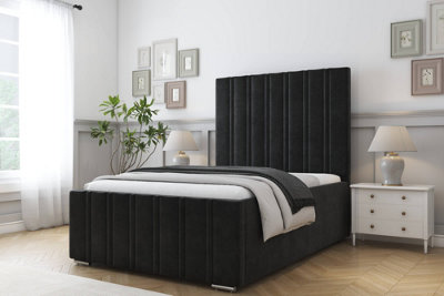 Sloomy Radcliffe Black Plush Bed Frame With Mattress With 50" Upholstered Headboard 4'6 Double from B&Q