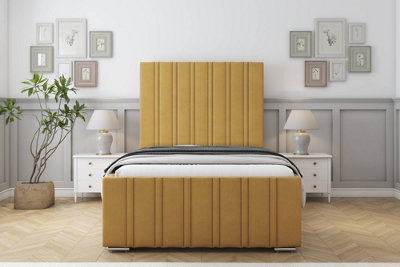 Sloomy Radcliffe Mustard Plush Bed Frame With Mattress With 50" Upholstered Headboard 6' Super King from B&Q