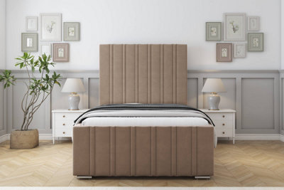 Sloomy Radcliffe Mink Plush Bed Frame With Mattress With 50" Upholstered Headboard 2'6 Small Single from B&Q
