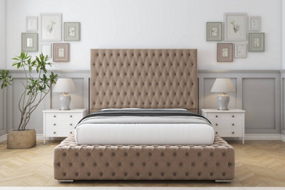 Sloomy Ambassador Mink Plush Bed Frame With Mattress With 50"  Upholstered Headboard 4'6 Double from B&Q