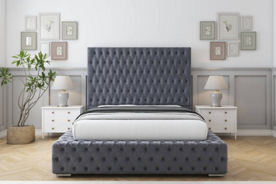 Sloomy Ambassador Steel Plush Bed Frame With Mattress With 50"  Upholstered Headboard 5' King from B&Q
