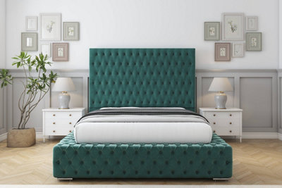 Sloomy Ambassador Emerald Plush Bed Frame With Mattress With 50"  Upholstered Headboard 4'6 Double from B&Q