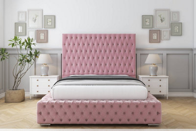 Sloomy Ambassador Pink Plush Bed Frame With Mattress With 50"  Upholstered Headboard 5' King from B&Q