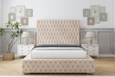 Sloomy Ambassador Sand Naples Bed Frame With Mattress With 50"  Upholstered Headboard 2'6 Small Single from B&Q