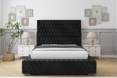 Sloomy Ambassador Black Naples Bed Frame With Mattress With 50"  Upholstered Headboard 4'6 Double from B&Q
