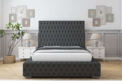 Sloomy Ambassador Graphite Dumfries Bed Frame With Mattress With 50"  Upholstered Headboard 5' King from B&Q