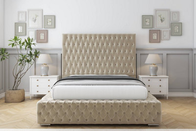 Sloomy Ambassador Almond Coniston Bed Frame With Mattress With 50"  Upholstered Headboard 5' King from B&Q