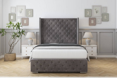 Sloomy Arundel Slate Naples Bed Frame With Mattress With 50"  Upholstered Wingback Headboard 3' Single from B&Q