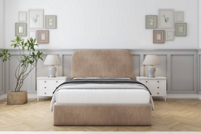 Sloomy Belvoir Mink Naples Bed Frame With Mattress With 45" Upholstered Headboard 4'6 Double from B&Q