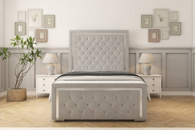 Sloomy Sofia Chrome Silver Plush Bed Frame With Mattress With 50" Upholstered Headboard 6' Super King from B&Q