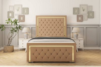 Sloomy Sofia Gold Latte Dumfries Bed Frame With Mattress With 50" Upholstered Headboard 5' King from B&Q