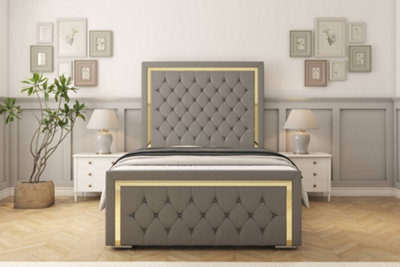 Sloomy Sofia Gold Pewter Dumfries Bed Frame With Mattress With 50" Upholstered Headboard 2'6 Small Single from B&Q