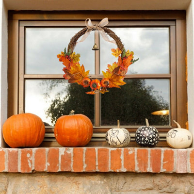 Darphe Halloween Simulation Pumpkin Maple Leaf Garland Ghost Face Pumpkin Bell Door Hanging from B&Q