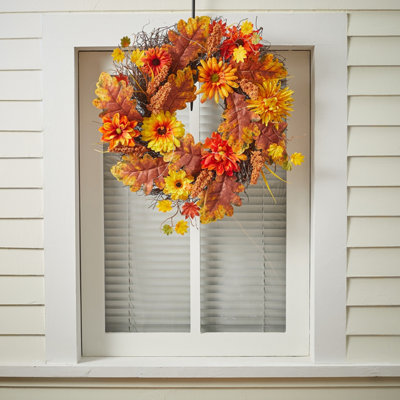 Darphe Autumn Chrysanthemum Wheat Ear Maple Leaf 55Cm Wreath Ornament from B&Q