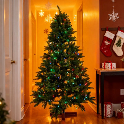 Living And Home 120Cm Artificial Christmas Tree With Rgb Lights And Wooden Stand from B&Q