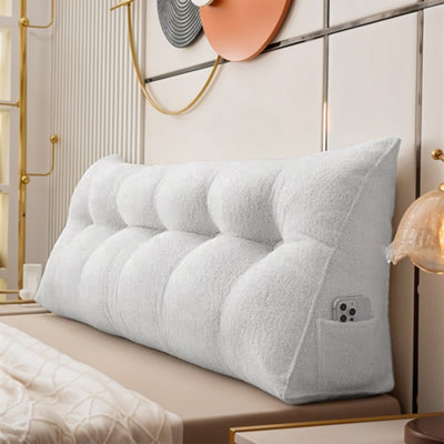 Living And Home Off-White Bed Sofa Triangular Wedge-Shaped Teddy Velvet Headboard Pillow180Cm X 20Cm X 50Cm from B&Q
