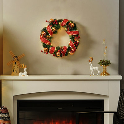 Darphe 30Cm Christmas Hanging OrnamentRed RibbonLight-Up Wreath