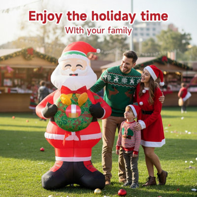 Darphe 2.4-Meter Tall Inflatable Santa Claus Decoration Holding A Wreath.