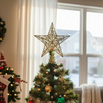 B&Q -  Gold-Colored Wrought Iron Christmas Tree Star Topper With Led Lights And Glitter