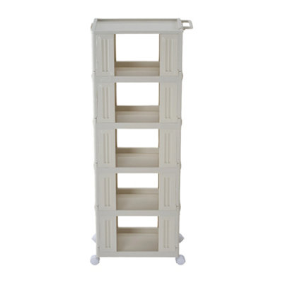 B&Q -  White Five-Tier Foldable Living Room Storage Cabinet/mobile Bathroom Shelving Unit46Cm W X 26Cm D X 116Cm H