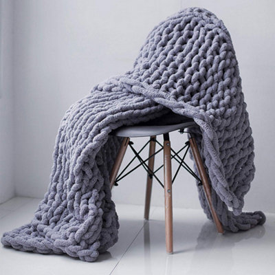 Darphe Grey Stretchable Chunky Knit Handwoven Chenille Throw Blanket 100 Cm W X 150 Cm D
