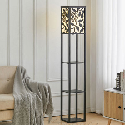 Darphe Multifunctional Carved Floor Lamp With Wooden Shelf,black,160Cm from B&Q