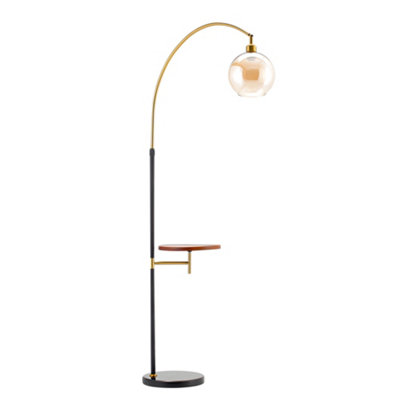 Darphe 147Cm Curved Glass Lampshade Floor Lamp With Wooden Tray Living Room And Bedroom Floor Lamp from B&Q