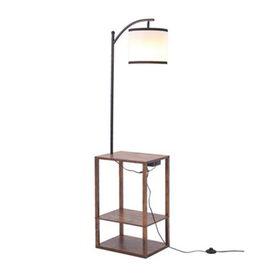 Darphe Multifunctional White Linen Lampshade Floor Lamp With Shelf Side Table from B&Q