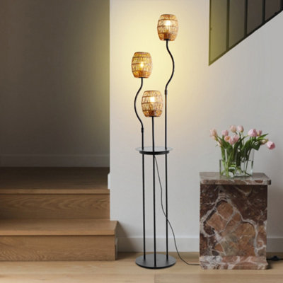 Darphe Three Headed Hemp Rope Lampshade Floor Lamp  With Metal Tray Table And Foot Switch from B&Q