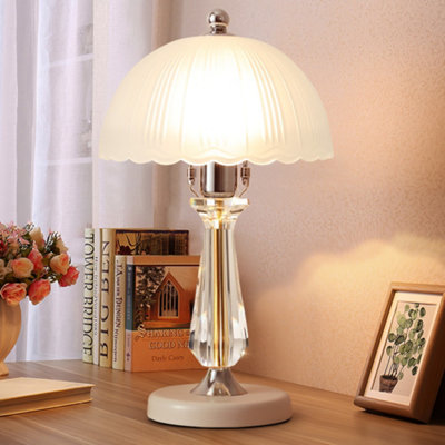 Darphe 42Cmh Elegant Glass Scallop Shaped Lampshade Table Lamp,crystal Column Lamp Base from B&Q