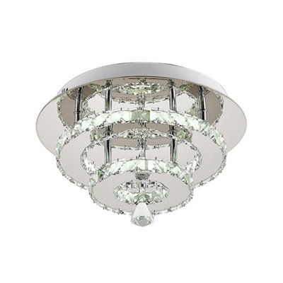 Darphe 30W Chrome Plated Double Layer Cool White Crystal Ceiling LightRound Led Ceiling Light from B&Q