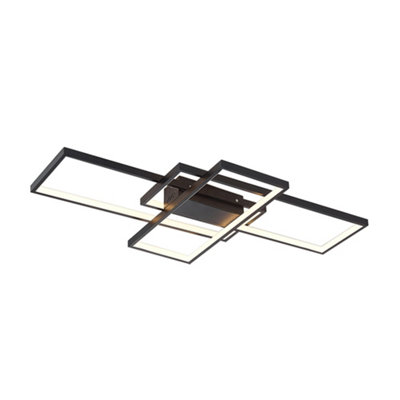 Darphe 89W Modern Black Geometric Rectangular Semi-Ceiling Light from B&Q