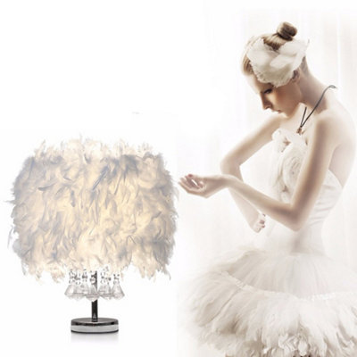 Darphe Simple White Feather Bedroom Bedside LampPlug In Led Desk Lamp Reading Lamp from B&Q