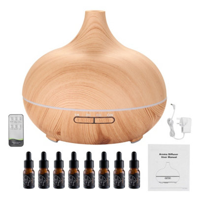 B&Q -  400Ml Wood Grain Aroma Diffuser With Remote Control And Timer Function,8 Essential Oils,ultrasonic Oils Diffuser,raw Wood