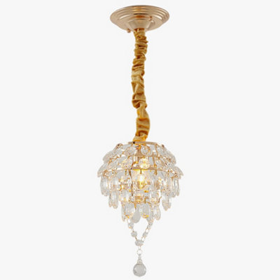 Komore Modern Luxury Gold Crystal Pendant Light E27 Adjustable Length from B&Q